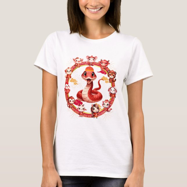 Camiseta Lunar Chinês, Ano Novo Cobra Design 2 (Frente)