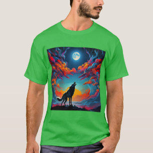 Camiseta Lunar Howl: Serenata do Lobo Sob um Céu Vibrante