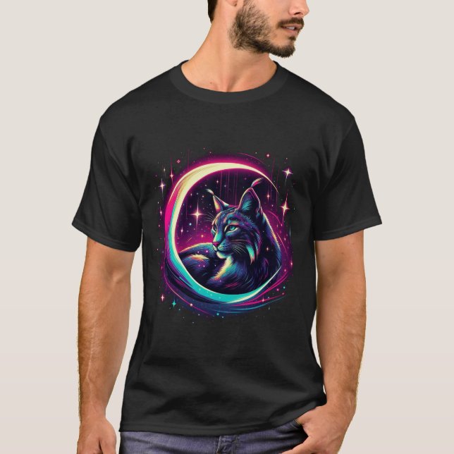 Camiseta Lunar Lynx, Lynx Silhouette, Moon Crescente (Frente)