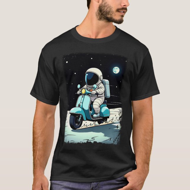 Camiseta LUNAR SCOOTERIST - Cartoon 2D Divertido de um Astr (Frente)