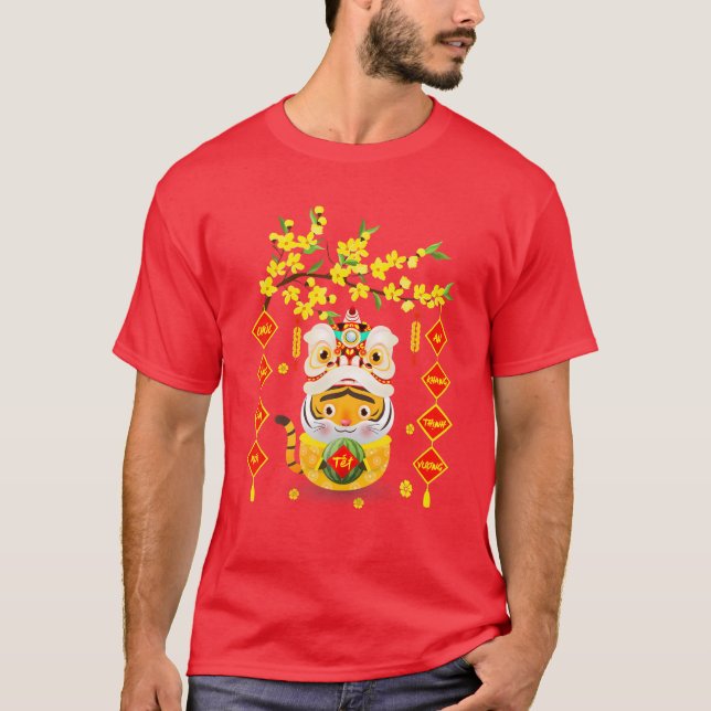 Camiseta Lunar Vietnamita Ano Novo 2022 Crianças de Tigre (Frente)