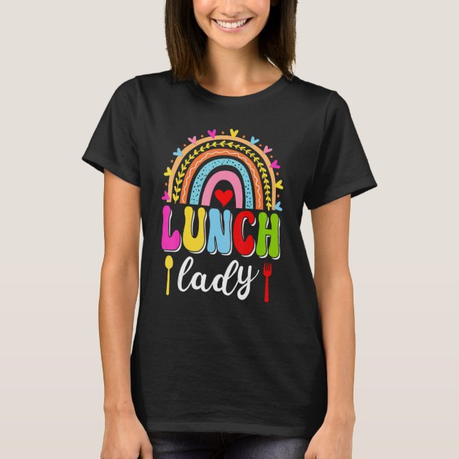 Camiseta Lunch Lady Groovy Rainbow Lunch Lady Squad Back To (Frente)