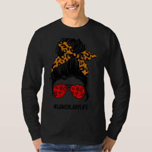 Camiseta Lunch Lady Life Messy Bun Hair Leopard - Escoteiro