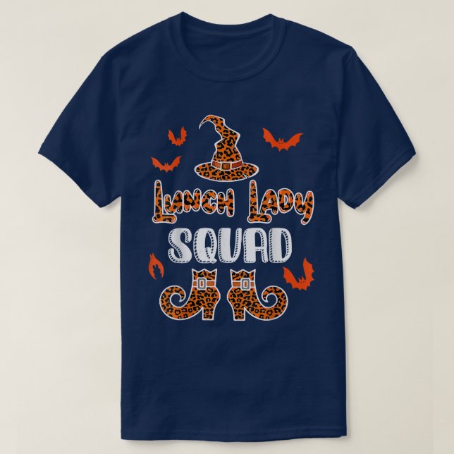 Camiseta Lunch Lady Squad Leopard Witchs Hat Halloween Lunc (Frente do Design)