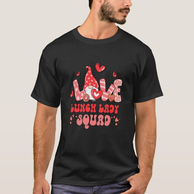 Camiseta Lunch Lady Teacher Squad Valentines Day Gnomes (Frente)