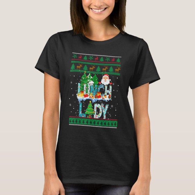 Camiseta Lunch Lady Ugly Christmas Tree Santa Matching Xmas (Frente)