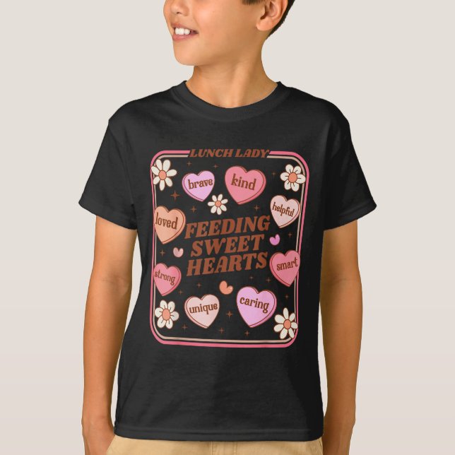 Camiseta Lunch Lady Valentines Day Retro Cute Cafeteria Swe (Frente)