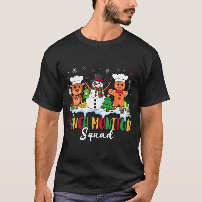 Camiseta Lunch Monitor Squad Reindeer Snowman Gingerbread C (Frente)