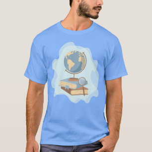 Camiseta Lupa globo e pilha de livros amigo