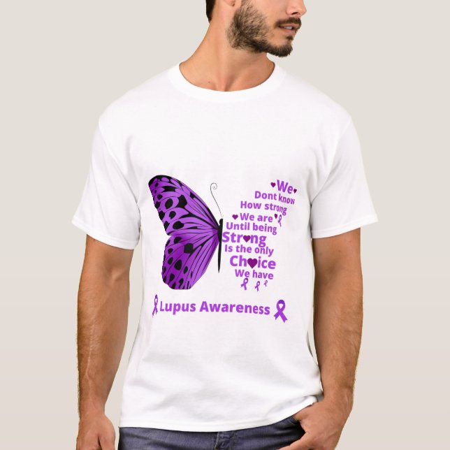 Camiseta Lúpus de borboletas roxas para apoio à saúde lúpus (Frente)