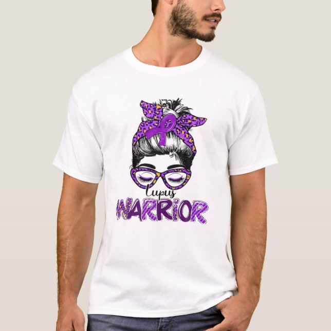 Camiseta Lupus Sensibilização Guerreira Mensagem Bun Mulher (Frente)