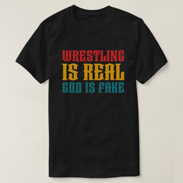 Camiseta Luta Ateísica Engraçada É Verdadeiro Deus é Falso (Frente do Design)