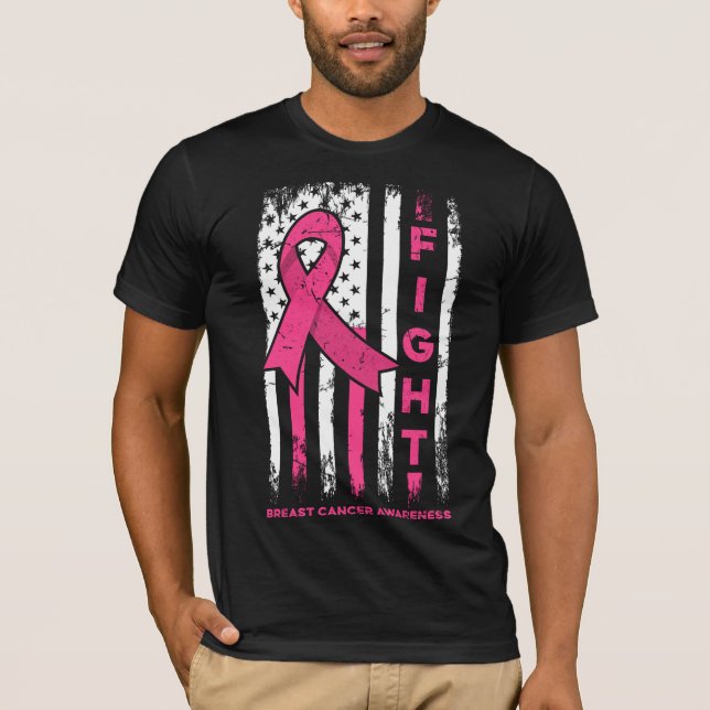 Camiseta Luta com o cancer da mama com a bandeira (Frente)