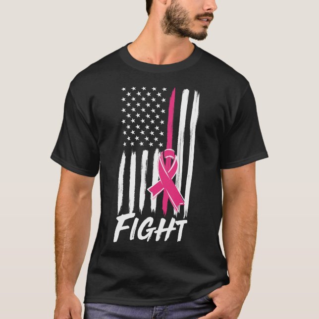 Camiseta Luta da consciência do cancro da mama da bandeira (Frente)
