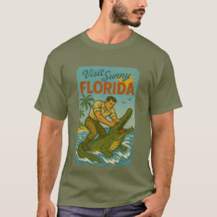 Camiseta Luta de Jacaré na Flórida   Divertido Retro Costei