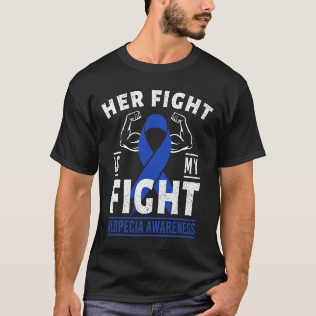 Camiseta Luta É Minha Luta Alopecia Sensibilização Fita Azu (Frente)