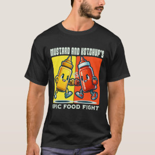Camiseta Luta épica contra a comida de mostarda e ketchup