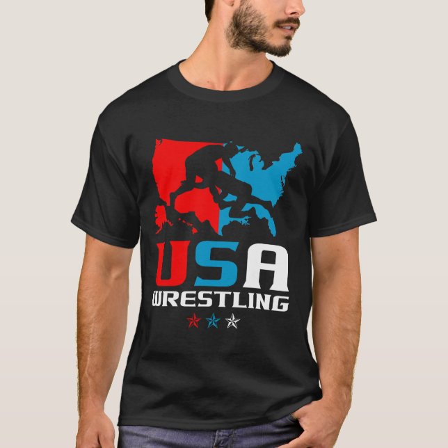 Camiseta Luta Livre EUA Dia da Independência Bandeira Ameri (Frente)