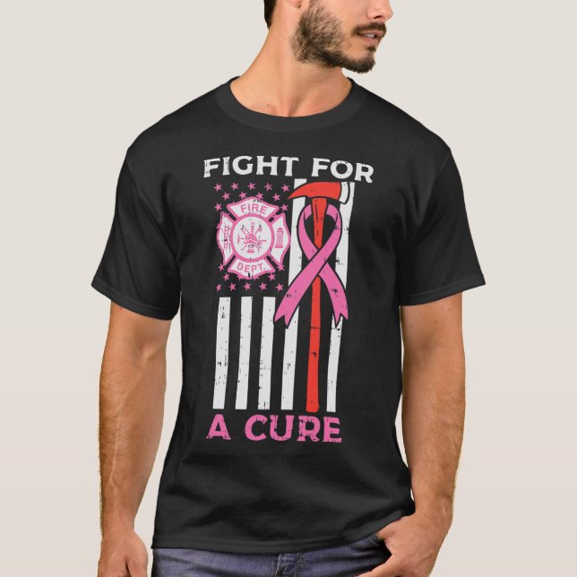 Camiseta Luta Por Um Bombeiro Cura Cancer De Bandeira Dos E (Frente)