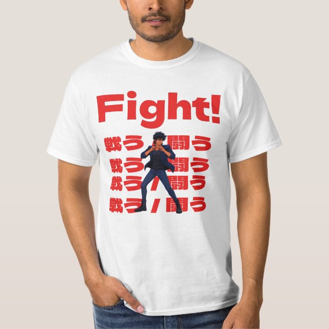 Camiseta Lutador com Estilo de Anime Retro dos Anos 90 (Frente)