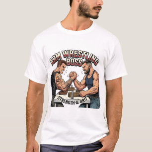 Camiseta Lutador de Braço Chefe - Arte Retro de Força e Gar