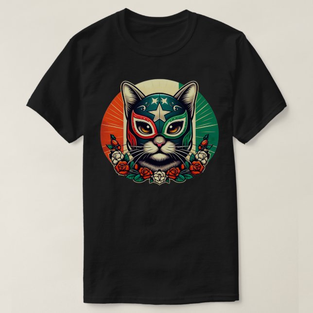 Camiseta lutador Luchador Cat luta cat Mask (Frente do Design)