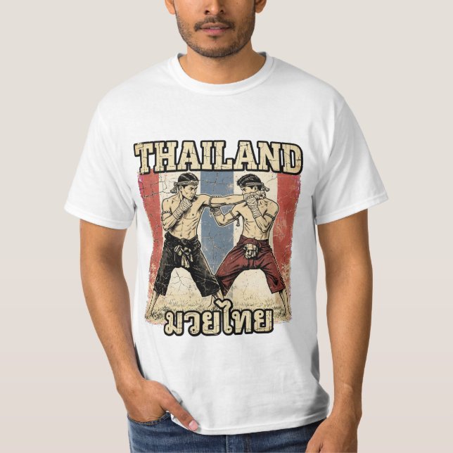 Camiseta Lutadores de Muay Thai Antigo com Bandeira da Tail (Frente)