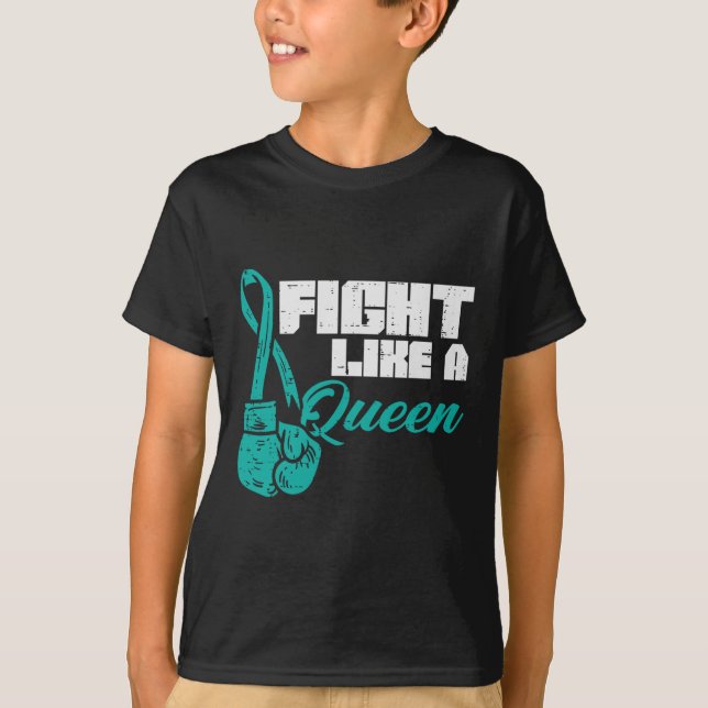 Camiseta Lutar Como O Câncer de ovário De Luvas De Teal Rai (Frente)