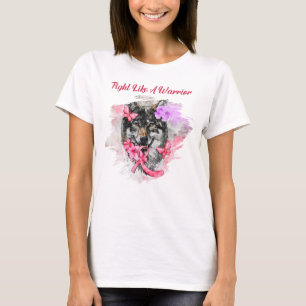 Camiseta Lutar Como Um Lobo Guerreiro, Sensibilização Rosa