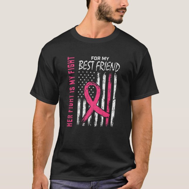 Camiseta Lutarei Vestir o melhor amigo rosa Cancer da mama, (Frente)