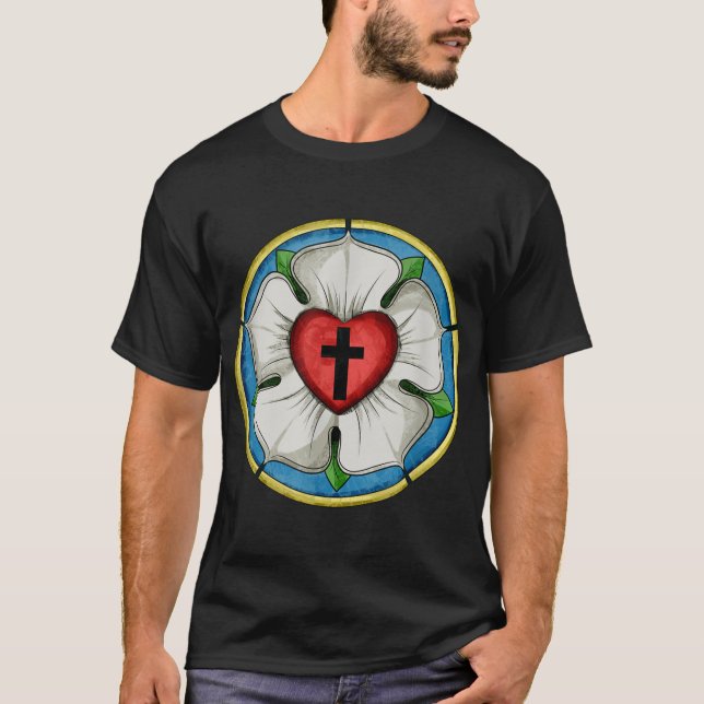 CAMISETA LUTHER ROSA SEAL LUTHERAN SYMBOL CHRISTIAN CROSS (Frente)