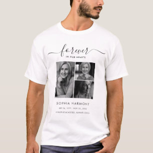 Camiseta Luto Moderno Elegante Para Sempre em Nossos Coraçõ