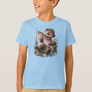Camiseta Lutra Fofa Pescando – Grande Captura Engraçada