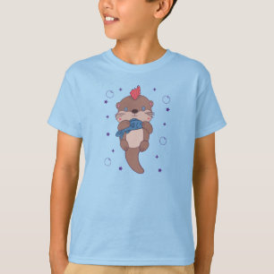 Camiseta Lutra Marinha Punk Rock com Peixe Arte Divertida