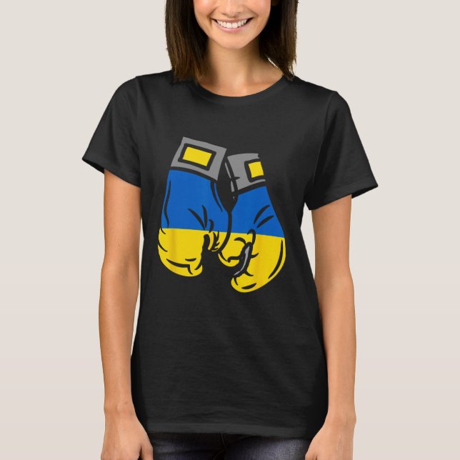Camiseta Luva de Boxe Com a Bandeira da Ucrânia  (Frente)