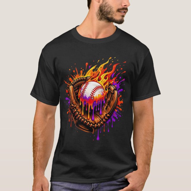 Camiseta Luvas de Beisebol em Chamas Drip (Frente)