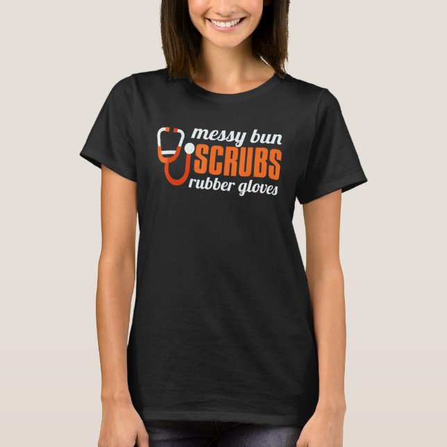 Camiseta Luvas de Borracha para Limpeza com Coque Desgrenha (Frente)