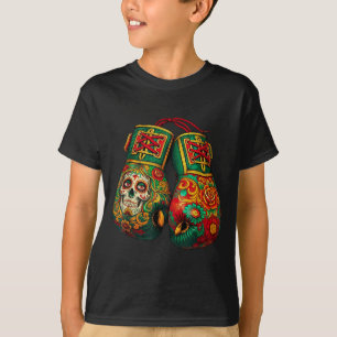 Camiseta Luvas de Boxe Caveira Açúcar Mexicana Asteca Maia