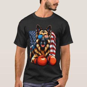 Camiseta Luvas de Boxe do Cão Pastor Alemão Bandeira Americ