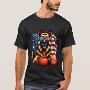 Camiseta Luvas de Boxe do Cão Pastor Alemão Bandeira Americ