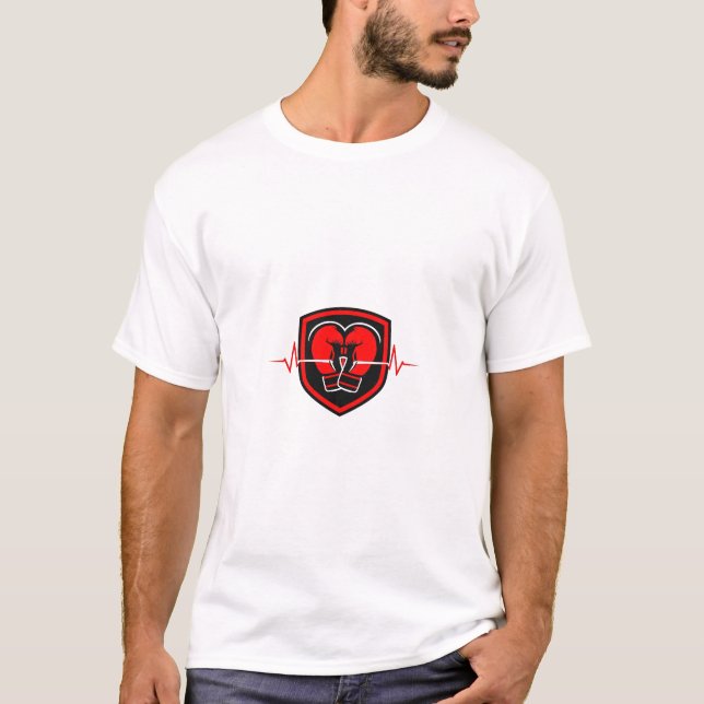 Camiseta Luvas de Boxe Vermelhas Desenho de Escudo de Batim (Frente)
