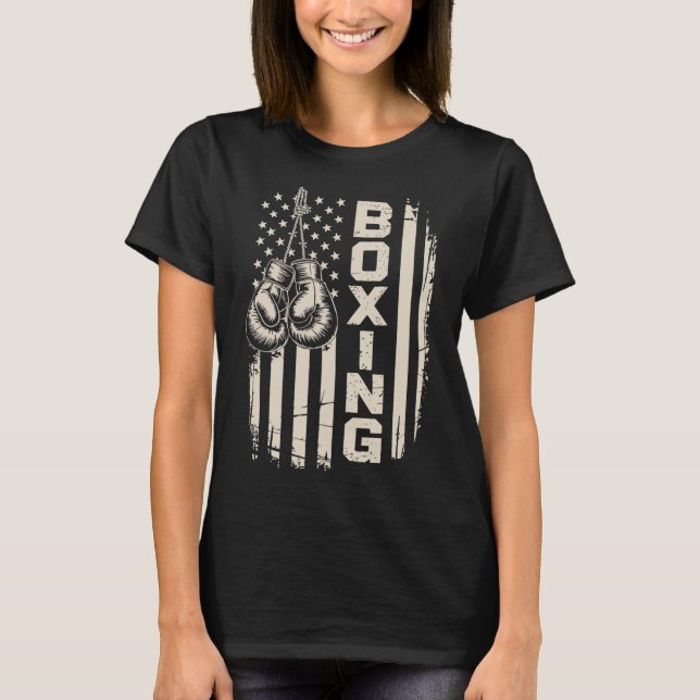 Camiseta Luvas de ginásio de boxe engraçadas da bandeira am (Frente)