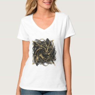 Camiseta Luxo Dourado e Preto Fluxo de Tinta Mármore Abstra