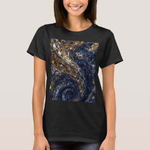 Camiseta Luxo Mosaico 3D Vórtice - Dourado & Azul Real Abst