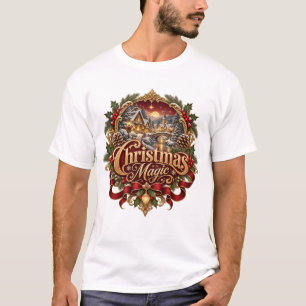 Camiseta Luxuosa de Natal Vintage Magia de Aldeia