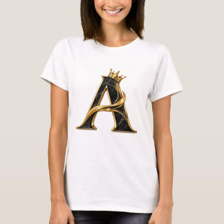 Camiseta Luxuosa Letra A | Coroa Dourada Preta Ini