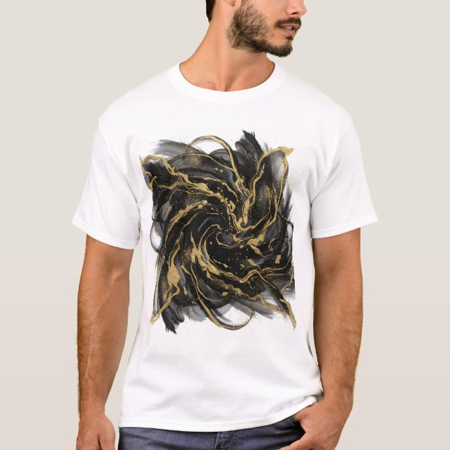 Camiseta Luxury Gold and Black Abstract Marble Ink Flow (Frente)