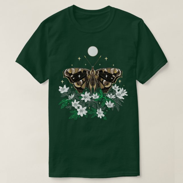 Camiseta Luz à noite com Anemone Dark Primavera Butterfly w (Frente do Design)