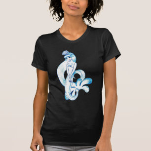 Camiseta Luz azul bonito da sereia - fundo azul