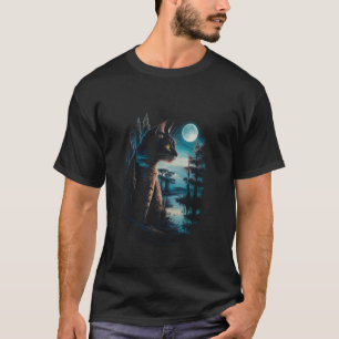 Camiseta Luz da Lua Silhueta de Gato Preto - Gato